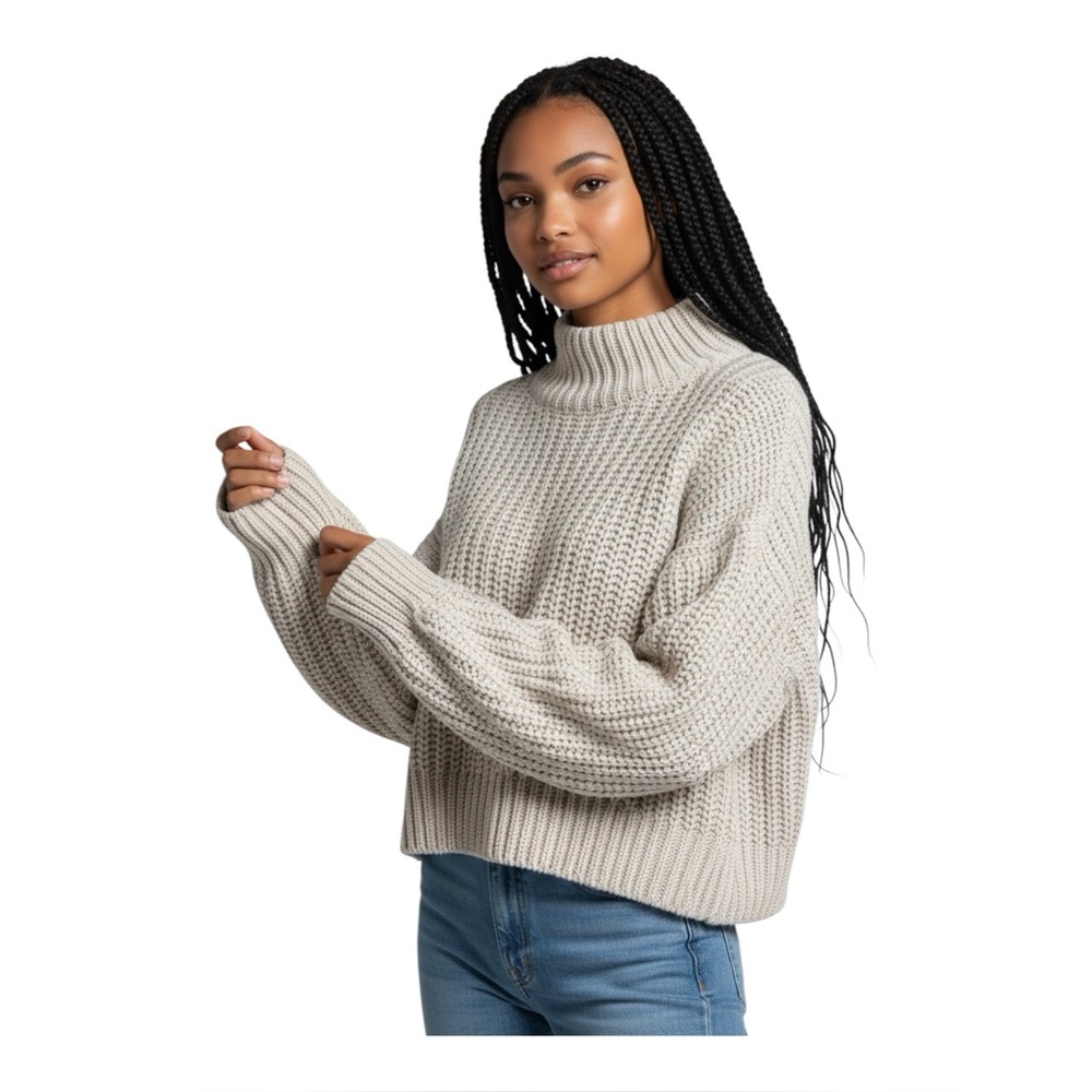 & Other Stories Wool Mock Neck Ribbed Chunky Knit Sweater